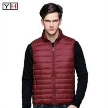 Зимний мужской пуховик без рукавов, ультра легкие куртки, Мужская модная верхняя одежда на молнии, однотонное пальто