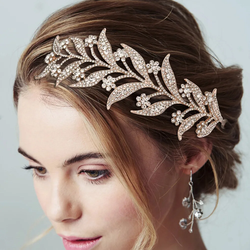 YouLaPan Alloy Rhinestone Headband Wedding Head Piece Flower Bridal Hair Accessories Hair Comb Silver Clips Headwear HP301