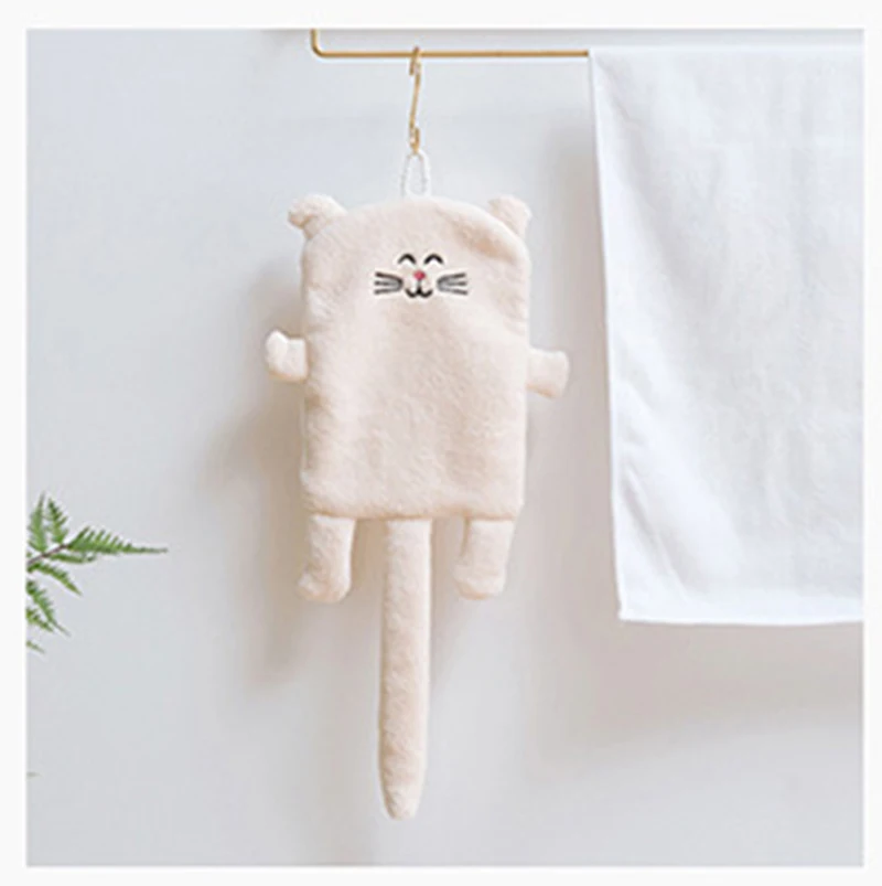 Beige Полотенце для рук кошка с длинным хвостом кухня ванная комната мультфильм милый стиль висячая ткань протирать мягкий плюш ткань для мытья посуды декоративное полотенце s - Цвет: Beige