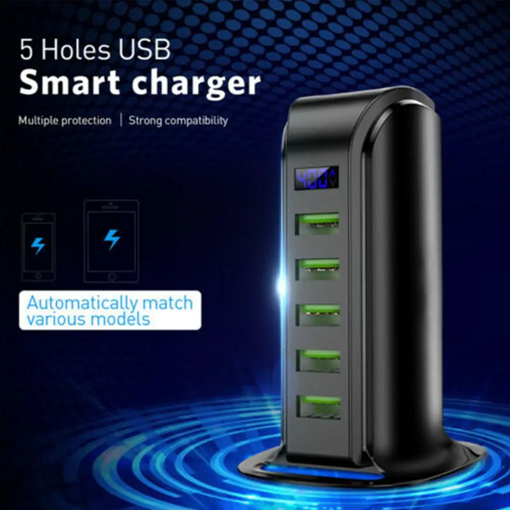 5 портов USB зарядное устройство концентратор светодиодный дисплей мульти док-станция для зарядки с USB универсальный мобильный телефон Настольный настенный дом ЕС Великобритания штекер