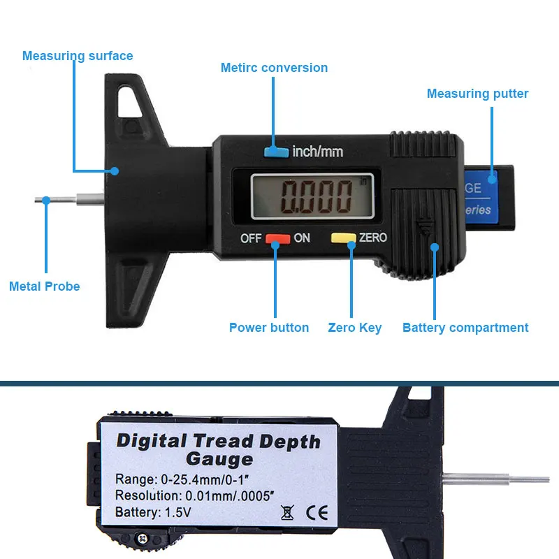 

Digital depth gauge caliper tread depth gauge LCD Tyre tread gauge For Car Tire 0-25mm Measurer Tool Caliper