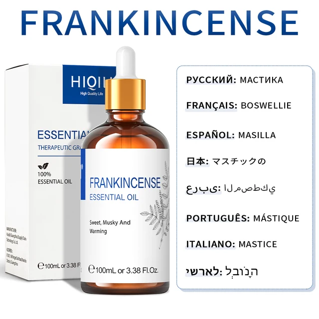 HIQILI 100ML Essential Oils ,Premium Pure Natural for Aromatherapy | Humidifier, Massage,Diffuser, Skin & Hair Care,Perfume DIY Frankincense