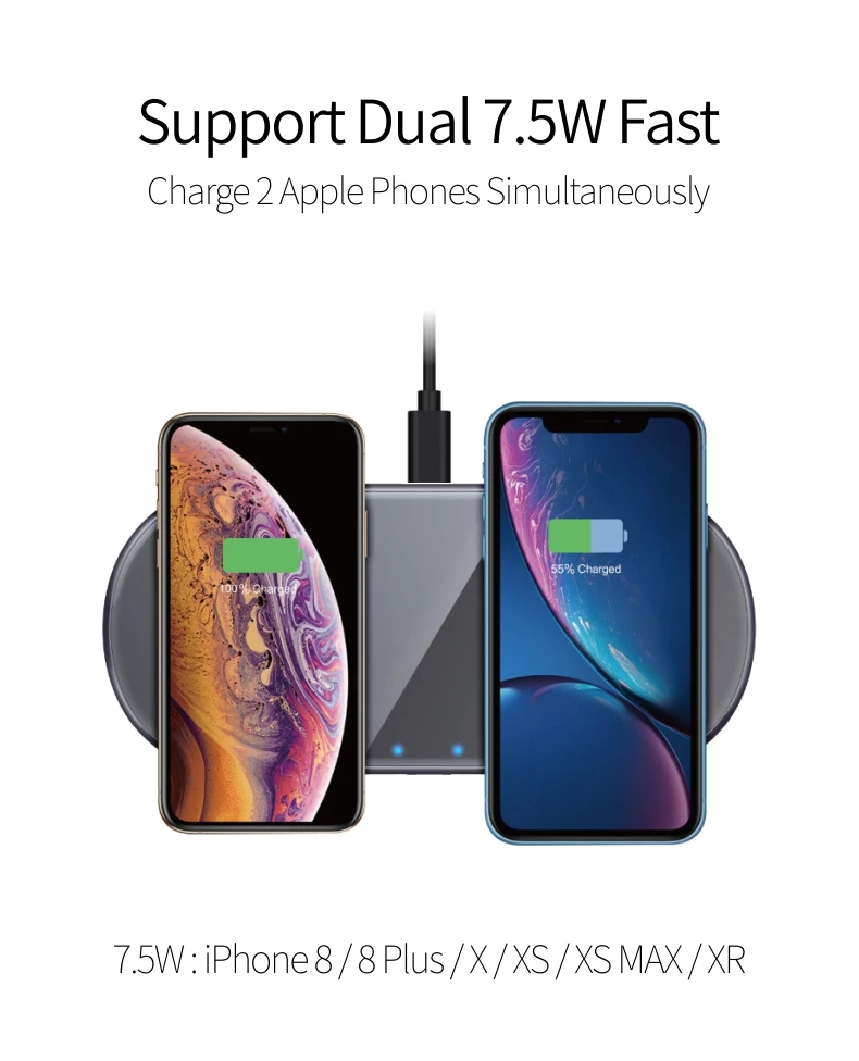 SIKAI 15 Вт двойное Беспроводное зарядное устройство для iPhone 11 Pro Max X XS Max XR Видимый беспроводной зарядный коврик для samsung Galaxy Note 10 Plus