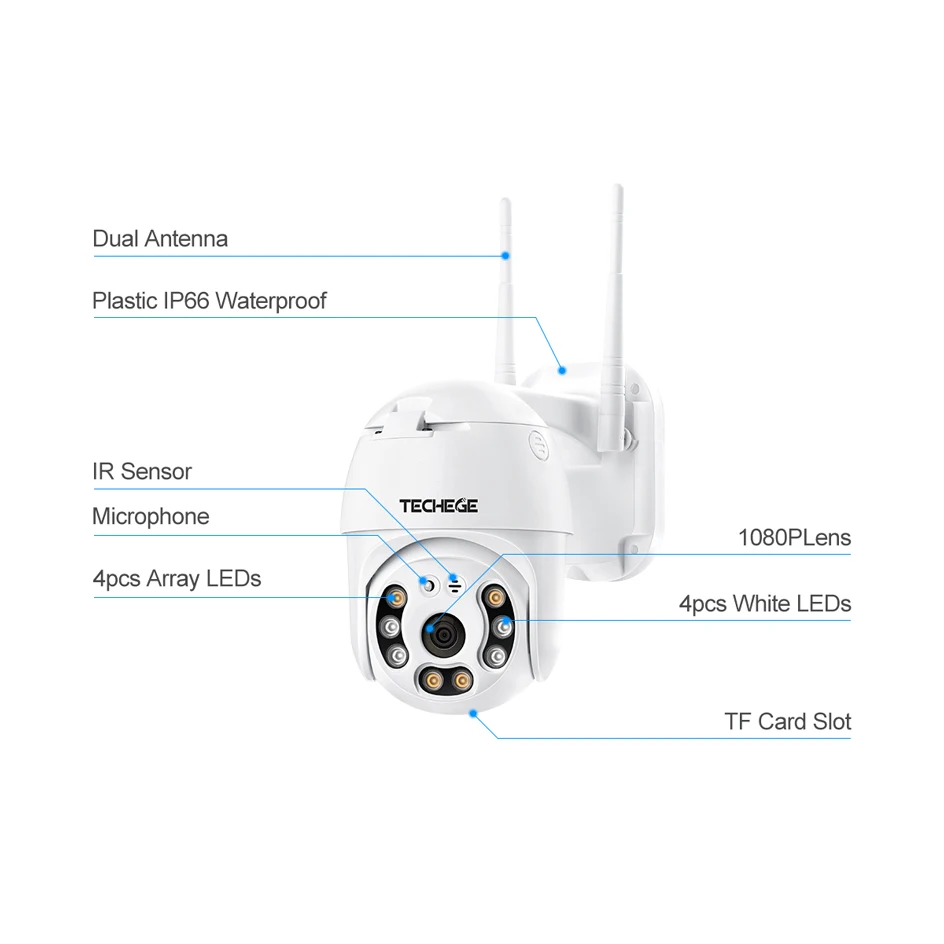  Techege Hd 1080P Wireless Ip Camera Cctv Ai Umani di Rilevamento Pan Tilt Citofono 2MP di Sicurezza