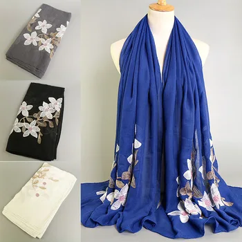 

Womens Scarf Embroidered Flower Cotton Shawl Scarves Hijab Winter Warmer Muffler FS99
