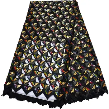 

Nigerian lace fabrics High Quality Double Organza With Sequin lace wedding dress Embroidery Hand cut African Organza F4-3038