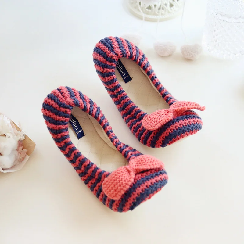 Suihyung/женские хлопковые тапочки; сезон осень-зима; Женская Нескользящая домашняя обувь с мягкой подошвой; домашние тапочки с бантом; теплая хлопковая обувь - Цвет: Красный