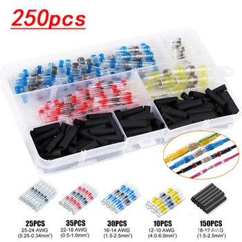 

250pcs Hybrid Heat Shrinkable Solder Pipe Terminal Waterproof And Insulated Connector Kit