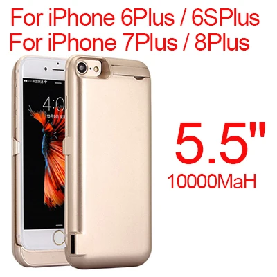 10000 мА/ч, Мощность чехол для iPhone 6 6s плюс Чехол Батарея Зарядное устройство чехол для iPhone 6 6s 7 8 плюс Мощность Bank зарядное устройство чехол Мощность банка - Цвет: Gold 6P 6sP 7P 8P