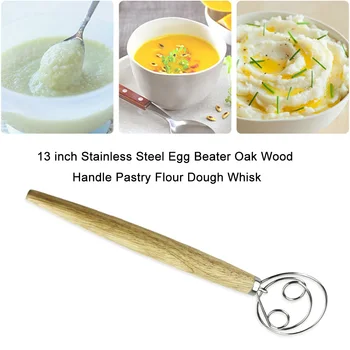 

Stainless Steel Dough Whisk Tool Wood Handle Whisk Flour Coil Stirrer Egg Beater Baking Tools Kitchen Accessories