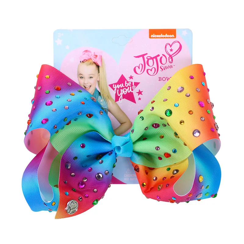 Rainbow 2 8 дюймов Jojo Siwa банты с заколкой для волос блесток Радуга ручной работы бутик узел Джамбо шпильки для волос модные аксессуары для волос - Цвет: Rainbow 2