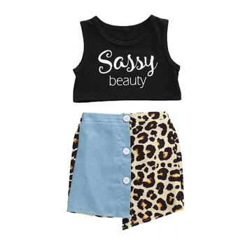 

Girls Clothing Sets 2020 New Summer Letter Print Vest Tops+Leopard Pacthwork Skirts Fashion Kid Clothes Casual Sets for Children