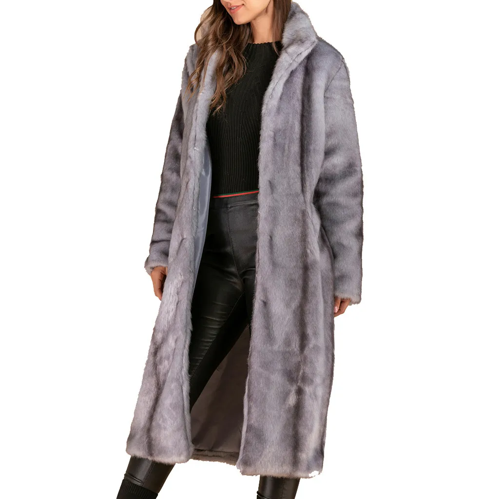 

2020 Faux Fur Coats Plus Size 4XL Women Winter Fur Thick Long Jacket Fake Fox Fur Collar Faux Fur Outerwear   A50