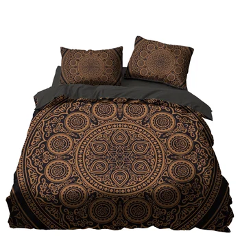 

Black Golden Bohemian Mandala Bedding Set Bedroom Decor Microfiber Hypoallergenic Zipper Black 1PC Duvet Cover Pillowcases
