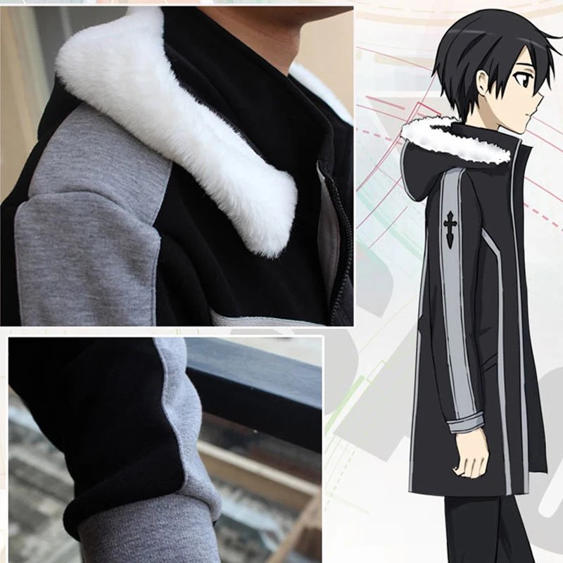 Аниме SAO Sword Art онлайн косплей Толстовка Kirigaya Kazuto Kirito теплые утепленные флисовые куртки с капюшоном костюм пальто на молнии