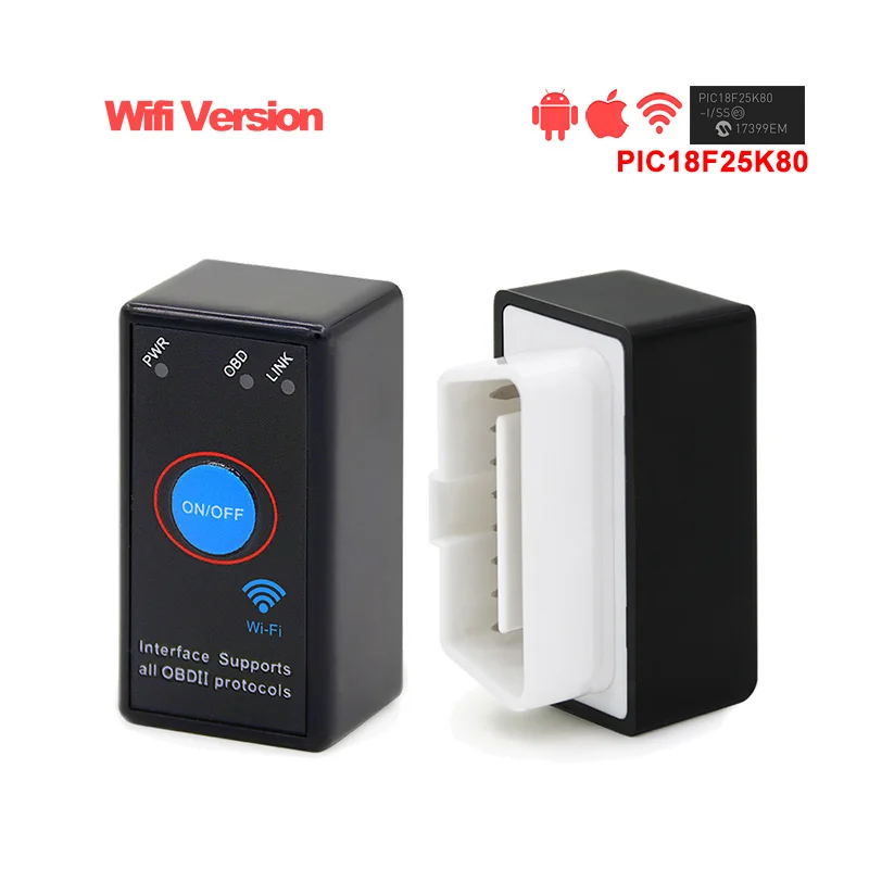 WiFi ELM327 4MHz PIC18F25K80 Chip V1.5 Button Bluetooth ELM327 OBDII Diagnostic Tool IOS/Android ELM 327 Icar2 OBD2 Scanner Cylinder Stethoscope Code Readers & Scanning Tools