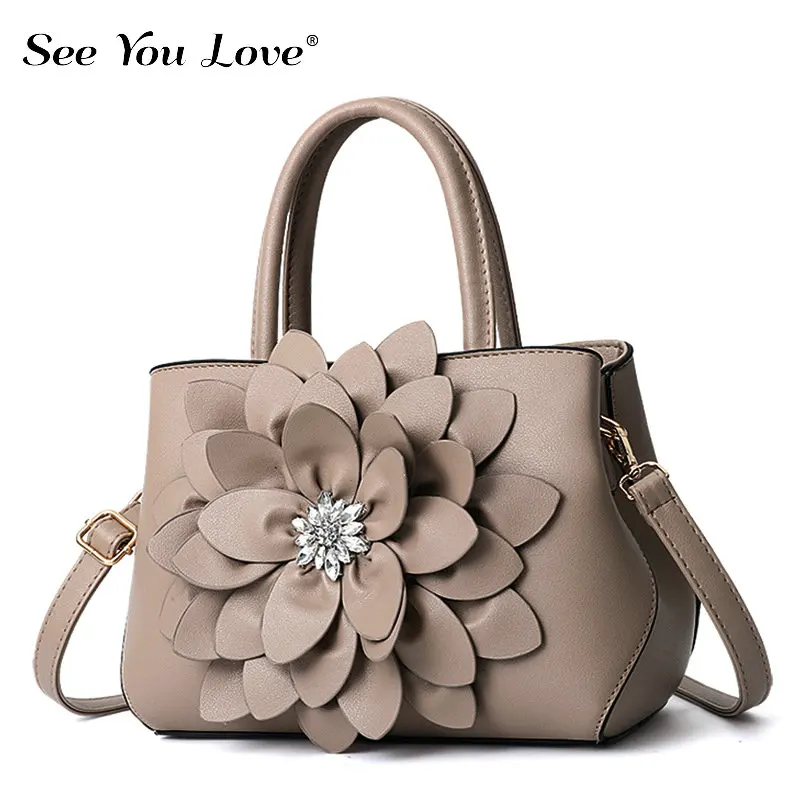 New Female Crossbody Bags For Women Flower Flap Luxury Brand Zipper Women Handbags Ladies Leather Messenger Shoulder Bag - Цвет: Хаки