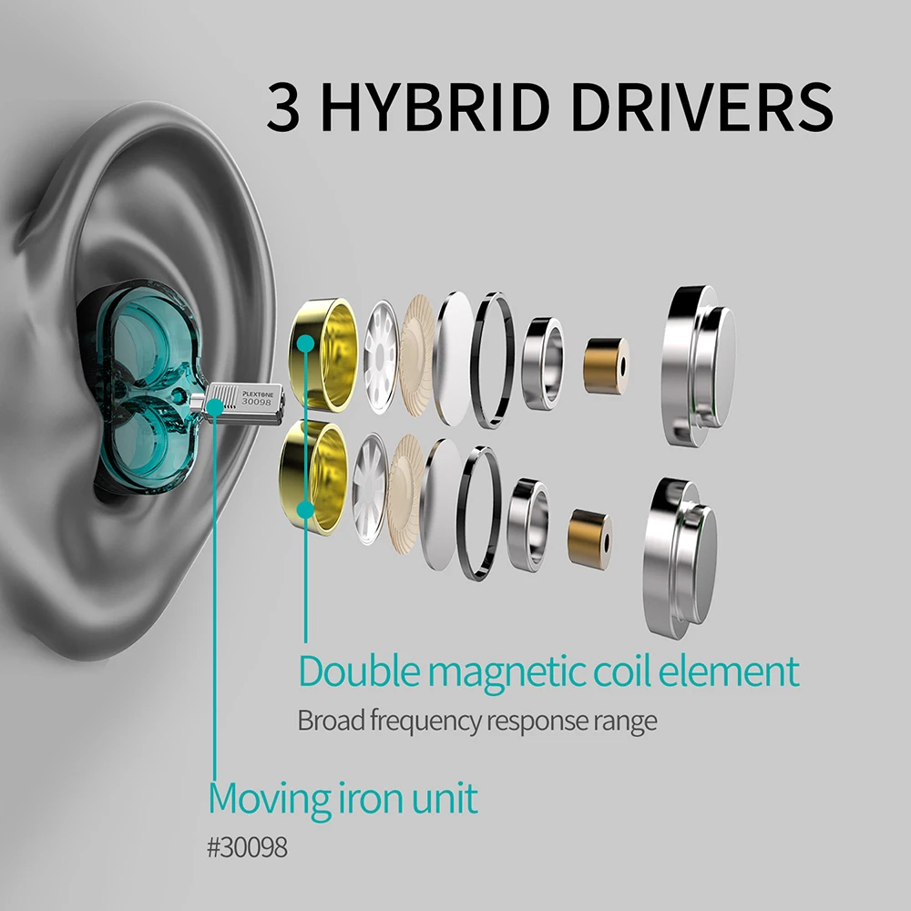 Дешево Plextone DX6 bluetooth наушники три единицы 3,5 мм наушники вкладыши спортивные стерео Бас HIFI Проводная гарнитура с кабель MMCX для Xiaomi