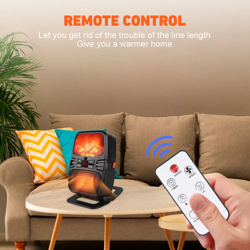 1000W Wall Outlet Flame Mini Heater Portable Heater Home Desktop Display Warm Fan Space Heater