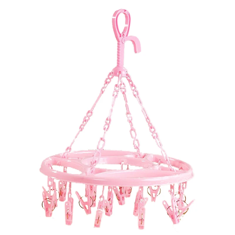 

Hanging Dryer 18 Clips Pin Laundry Clothes Hanger Underwear Socks Foldable New(pink)