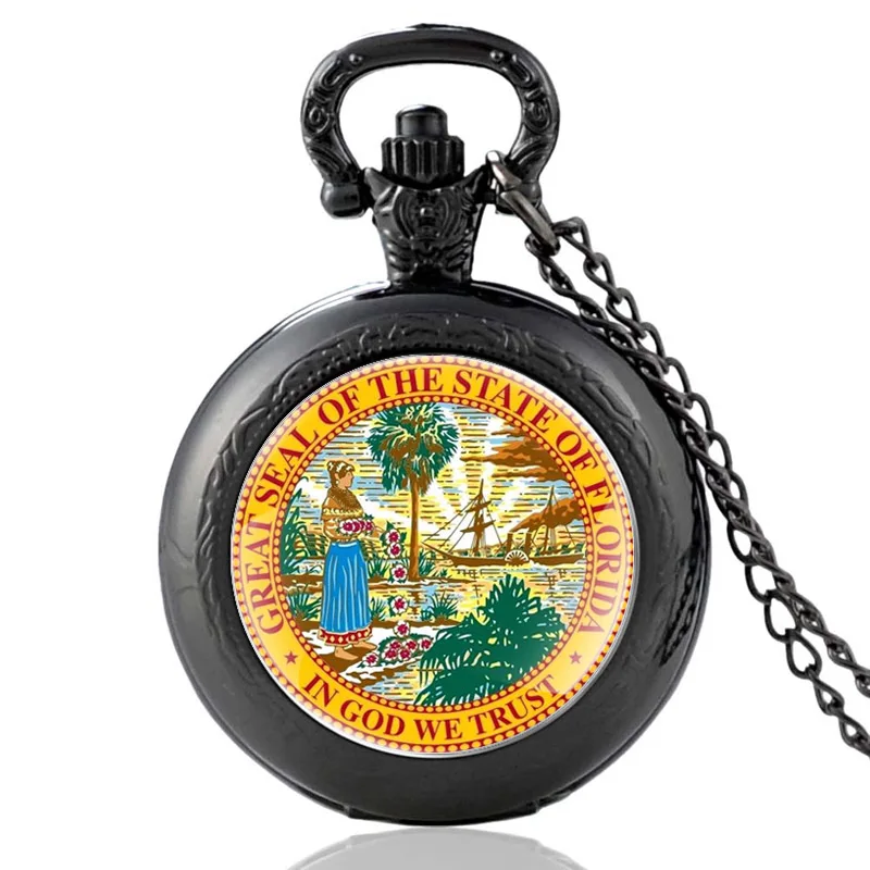 В God We Trust Create Seal Of The State Florida винтажные кварцевые карманные часы для мужчин и