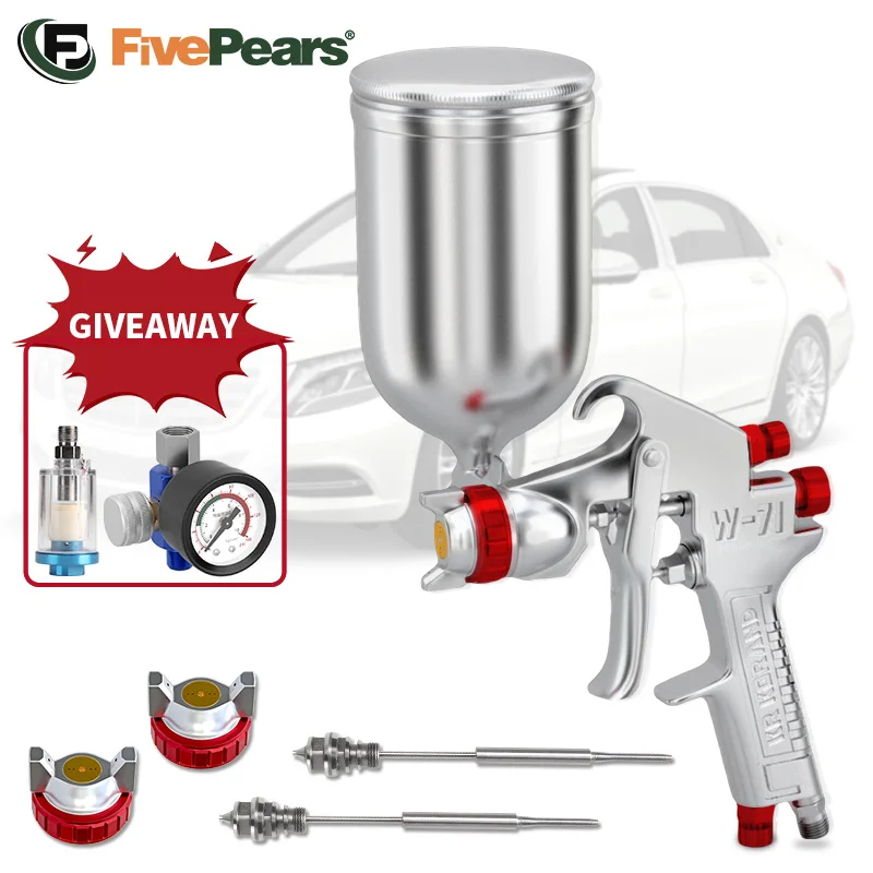 FivePears-PISTOLA DE PULVERIZACIÓN Profesional para pintura de coches, boquilla de 1,3/1,5/1,8, regulador de presión de aire, Kit de accesorios de aerógrafo Pneumat