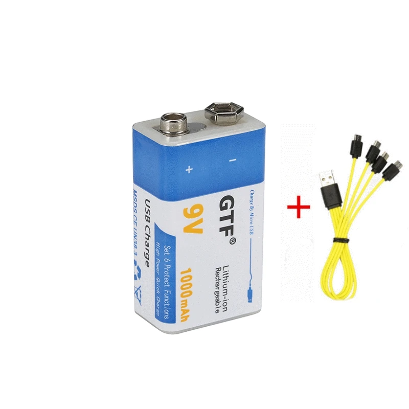 GTF usb зарядка 9V1000mAh литий-ионная батарея USB перезаряжаемая батарея 9v литиевая батарея для мультиметра игрушечный микрофон Пульт дистанционного управления KTV - Цвет: 1pcs 1000MAH