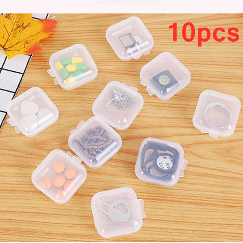 10pcs/bag Mini Portable Plastic Transparent Storage Box Square Pill Jewelry Earplug Earring Home Organizing Sewing | Дом и сад