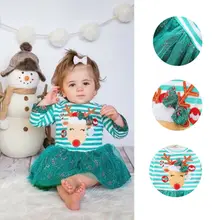 От 1 до 7 лет; хлопковые рождественские платья с длинными рукавами для маленьких девочек; Рождественский олень; одежда