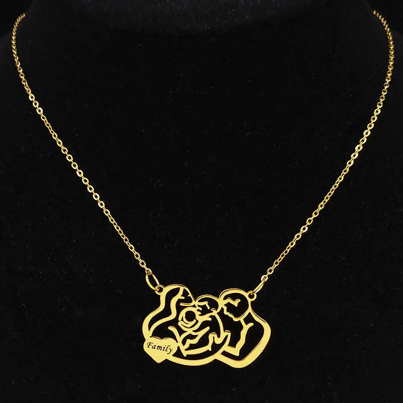 Новое модное семейное ожерелье для папы, мамы и ребенка из нержавеющей стали для женщин, золотое ожерелье, ювелирное изделие, colgante N19321