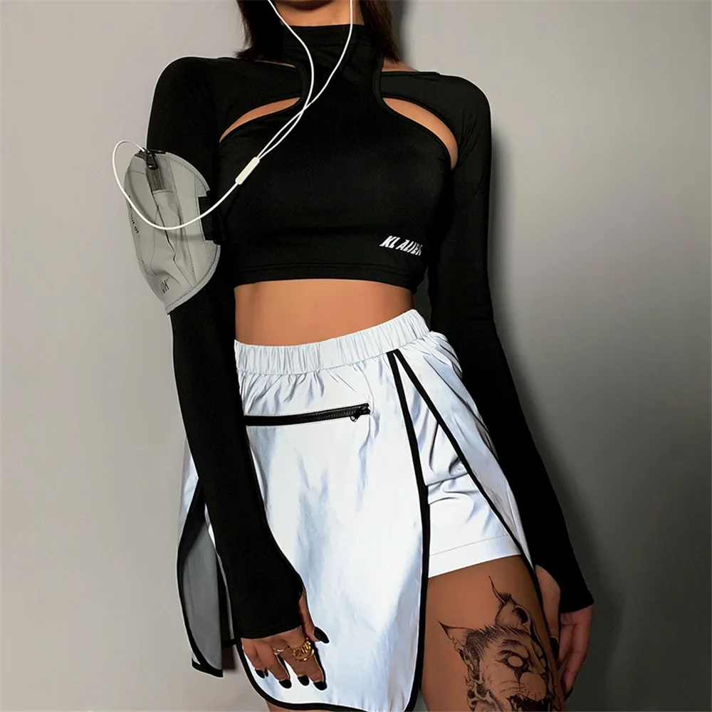 

Fall New Sexy Hollow Out Long Sleeve T-Shirt Women Navel Turtleneck Slim Pullovers Female T-Shirt Plus Size Black Casual T-Shirt