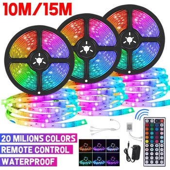 

Remote Control LED Strip Light UK Plug 2835SMD Flexible LED Lamp Tape Ribbon RGB10M 15M TV Desktop Screen BackLight Diode Tape