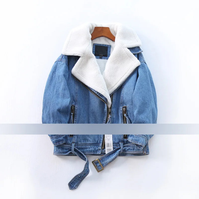 

5ty32 Loose-Fit plus Velvet Jeans Coat 18 Winter New Style Loose Fashion Tops Long Sleeve Lambs Wool Short