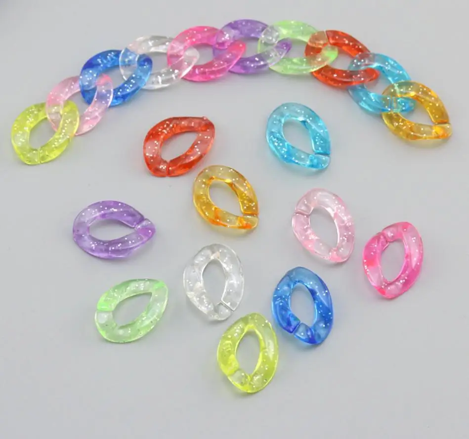 glitter Acrylic Chain transparent color Combination chain Links DIY Charm Accessories for Jewelry Making 17*23mm, wholesale