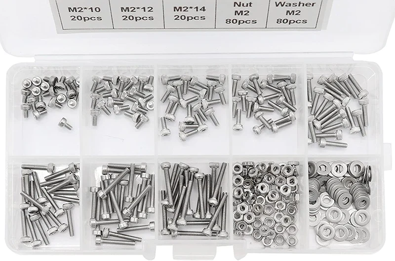 M2/M2.5/M3 304 Stainless Steel Hexagon Socket Head Cap Screws Bicycle Hex Bolts and Washers Assortment Kit 320Pcs/set