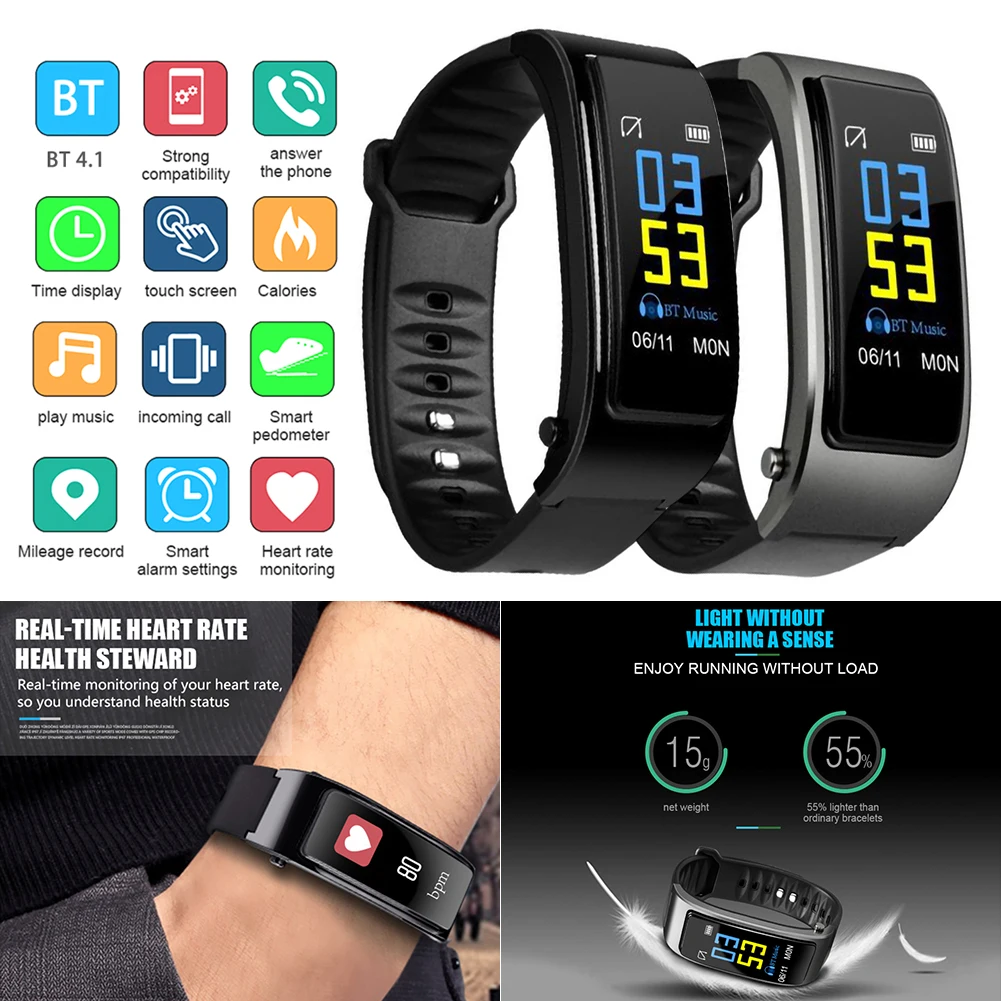 

Smart Bracelet With Bluetooth Earphone Support Step Counter Call Music Play Heart Rate Monitoring Alarm Clock Sport Smartband