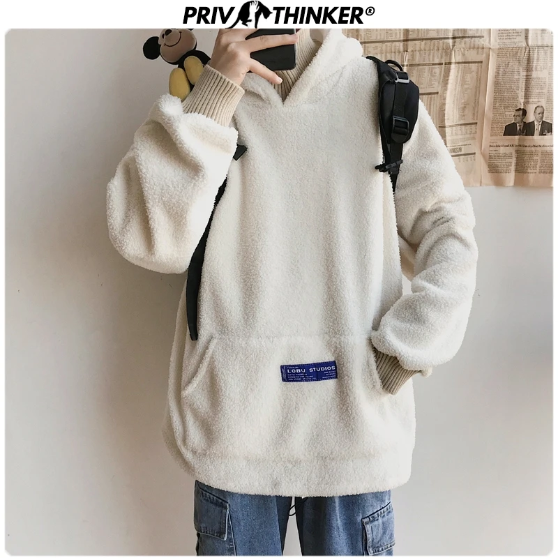 

Privathinker Men 2020 Winter Lamb Casual Hooded Sweatshirts Mens Velvet Fake Two Coat Hoodies Male Thicken Warm Turtleneck Tpos