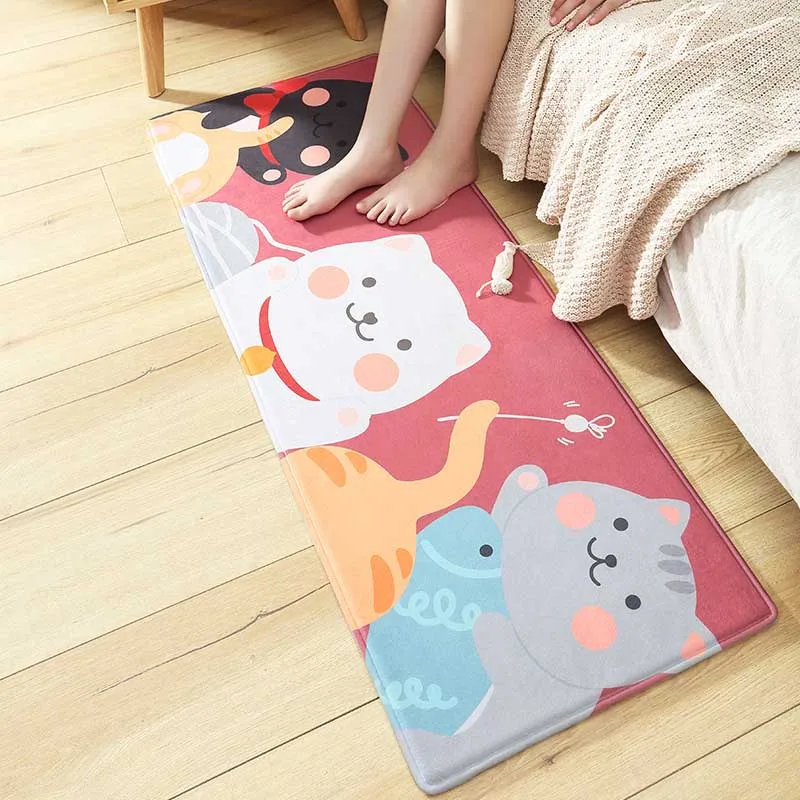 Cartoon Flannel Printed Kitchen Rug Bedroom Bedside Mat Entrance Doormats Anti-slip Floor Mats Bathroom Carpets Hallway Rugs