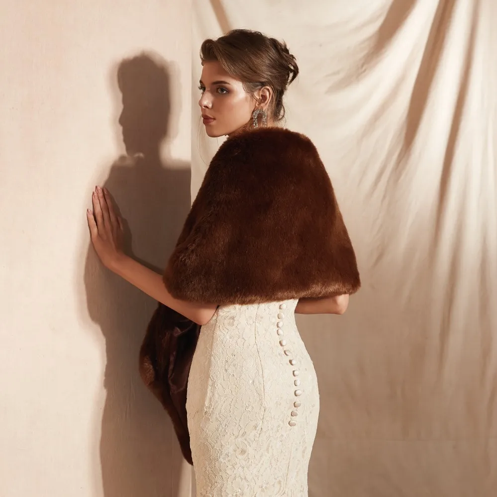 Vivian's свадебные сексуальные шерстяные шали Теплый Свадебный жакет, болеро мех куницы конский мех искусственный шерстяной шарф вечерняя Пелерина