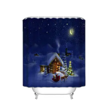 

Santa Shower Curtain with Hook, Waterproof Polyester Fabric Bathroom Set, Christmas Tree House Elk Snowflake, 72 W X 84 L