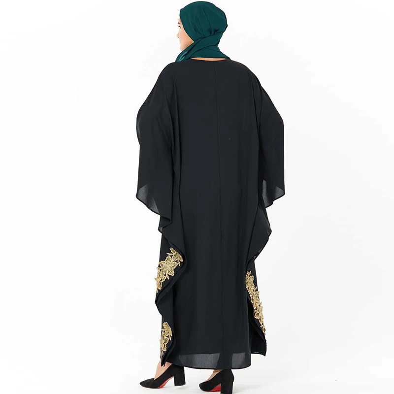 Большие размеры черный цветочный Дубай абайя турецкие платья Хиджаб мусульманское платье исламское одежда Абая для женщин Кафтан халат арабский