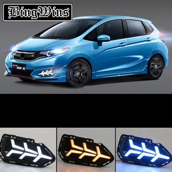 

For Honda Fit 2018 Daytime Running Light LED DRL fog lamp Driving lights Yellow Turn Signal Lamp