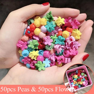 100pcs Peas Flower 10-100 шт./кор. Детские Мультяшные волосы аксессуары красочные заколка для волос с цветком маленькие шпильки для волос для девочек с рисунком «кроличьи Корона Заколки для волос повязка на голову - Цвет: 100pcs Peas Flower