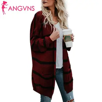 

Women Striped Long Sleeve Front Open Loose Regular Casual Kintted Winter/Spring/Autumn Cardigan Outwear