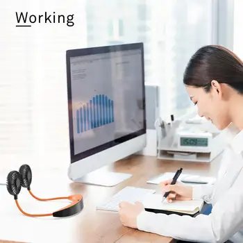 

Vehemo Double Cooling Fan 10 Hours 5200mAah Outdoor Neck Mini Fan Air Portable Fans Lazy Fan Summer Rechargeable