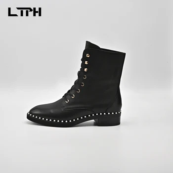 

LPTH Martin boots 2020 autumnandwinter new wild ins tide British style pure color leather net red motorcycle women's short boots