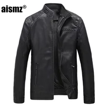 Aismz брендовая мужская куртка из искусственной кожи, Повседневная теплая зимняя мотоциклетная деловая мужская кожаная куртка, пальто большого размера L-4XL, 5XL 8128