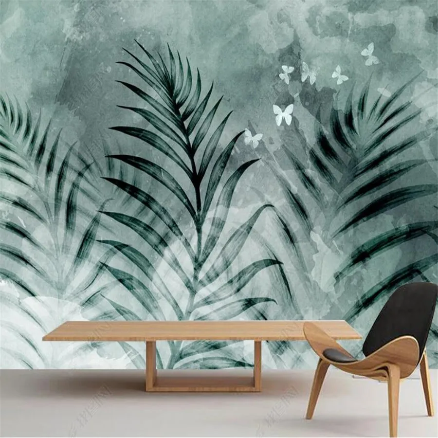Customized 3D mural wallpaper Nordic modern minimalist plant butterfly retro nostalgic living room bedroom decoration luxury wal