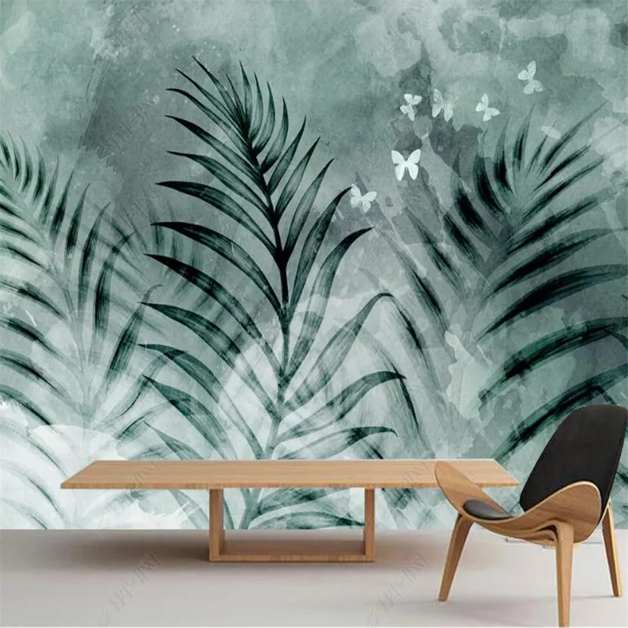 

Customized 3D mural wallpaper Nordic modern minimalist plant butterfly retro nostalgic living room bedroom decoration luxury wal