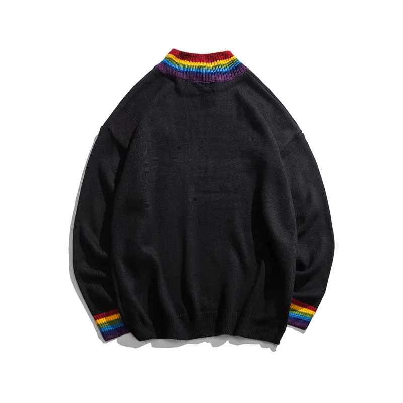 Rainbow Collar Pullovers Men Sweater 2019 Winter Loose Style Sweater for Men High Street Sweater Black White Warm Sweatshirts Rainbow Collar Pullovers Men Sweater 2019 Winter Loose Style Sweater for Men High Street Sweater Black White Warm Sweatshirts